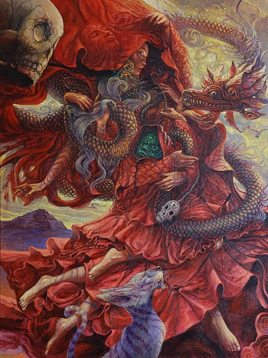 obrazek 1 Tajemnice Pierzastego Węża  Krzysztof Krawiec  Akryl na płótnie 80cm x 60cm (sprzedany)