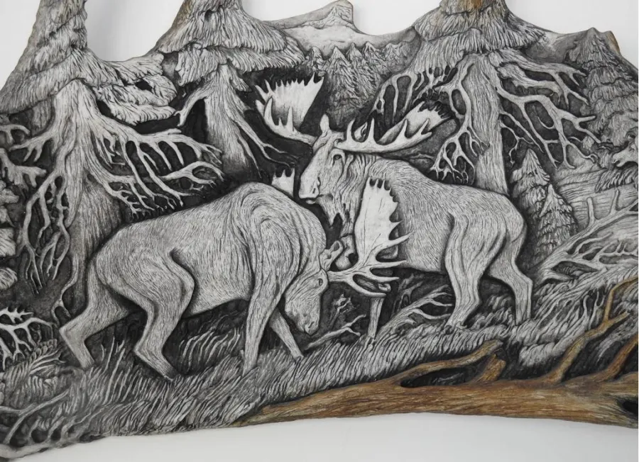 obrazek 2 Stylowa dekoracja do pomieszczeń myśliwskich - zdobiona łopata łosia