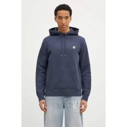 Zdjęcie Maison Kitsuné bluza bawełniana Fox Head Patch Regular Hoodie męska kolor granatowy z kapturem melanżowa LM00702KM0001