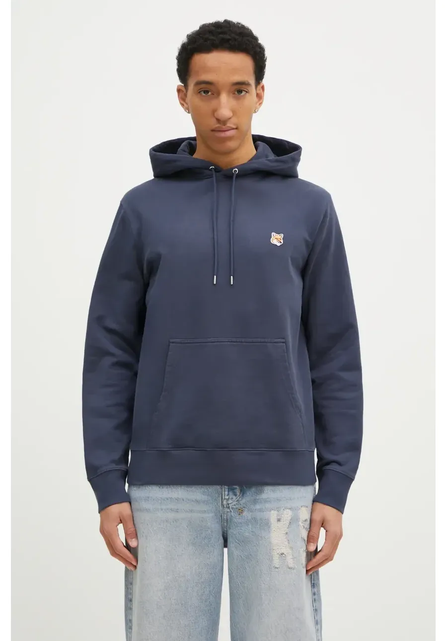 obrazek 1 Maison Kitsuné bluza bawełniana Fox Head Patch Regular Hoodie męska kolor granatowy z kapturem melanżowa LM00702KM0001