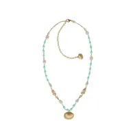 Picture Beautiful Necklace 18k Gold Plated Silver Freshwater Pearls Turquoise Paste