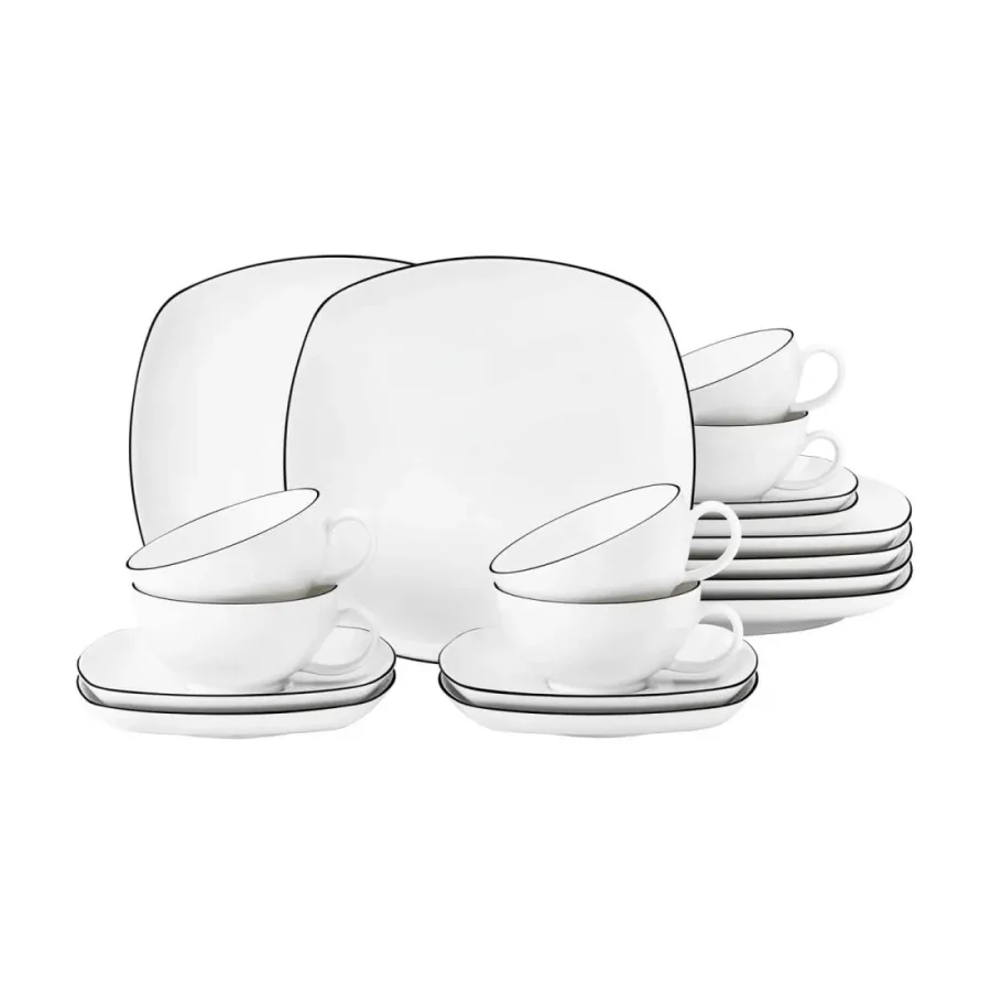 obrazek 1 Kwadratowy porcelanowy 18-elementowy serwis do herbaty w stylu nowoczesnym - Seltmann Weiden