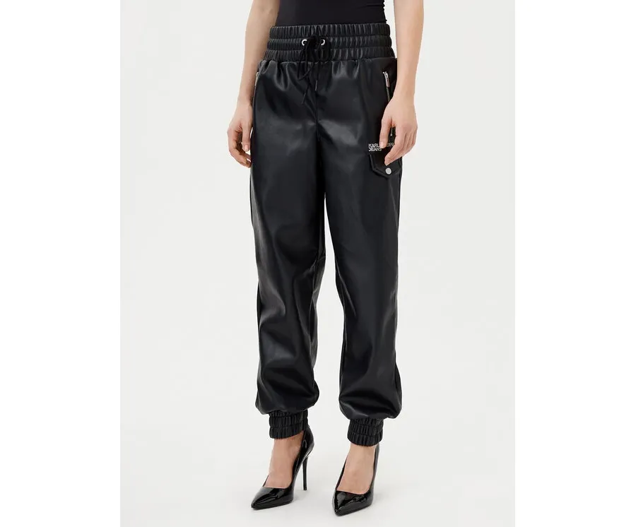 obrazek 1 Karl Lagerfeld Jeans Spodnie z imitacji skóry A1W10059 Czarny Regular Fit