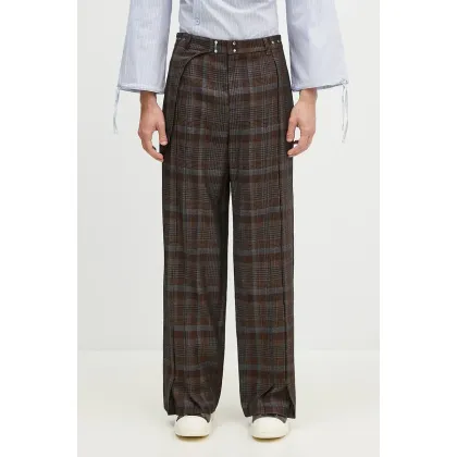 Zdjęcie Andersson Bell spodnie wełniane Soe Check Wrap Trousers kolor brązowy proste apa753ml