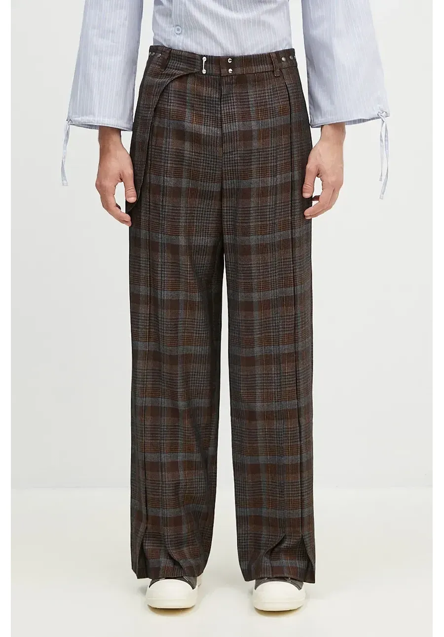 obrazek 1 Andersson Bell spodnie wełniane Soe Check Wrap Trousers kolor brązowy proste apa753ml
