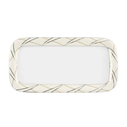 Zdjęcie Płaski prostokątny porcelanowy talerz na ciasto zdobiony wyjątkowym wzorem - Tettau