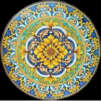 Zdjęcie Prestiżowy blat stołu ogrodowego z lawy wulkanicznej z bogatym ozdobnym zdobieniem - Ceramiche Valchida