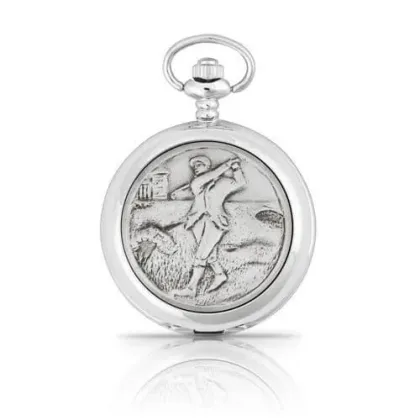 Zdjęcie Kwarcowy zegarek kieszonkowy z przedstawieniem golfisty – prezent dla mężczyzny