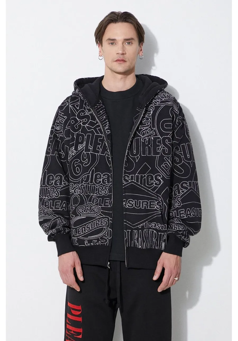 obrazek 1 PLEASURES bluza Signal Zip Up Hoodie męska kolor czarny z kapturem z aplikacją P24SP015.BLACK