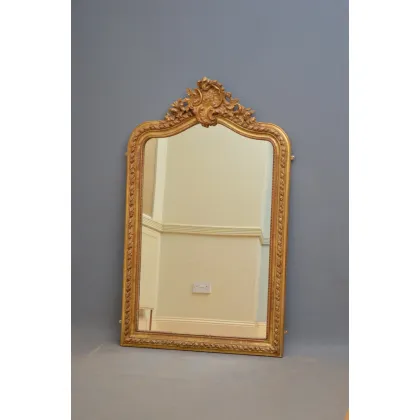 Zdjęcie Smukłe pozłacane lustro z XIX wieku z oryginalną płytą lustrzaną