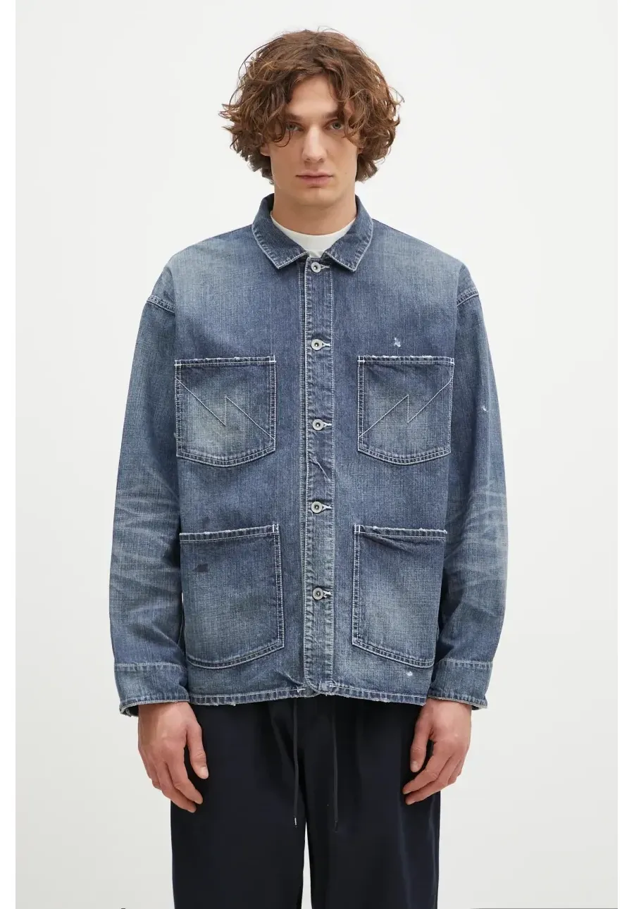 obrazek 1 NEIGHBORHOOD kurtka jeansowa Washed Coverall Jacket męska kolor granatowy przejściowa 242SPNH.JKM02