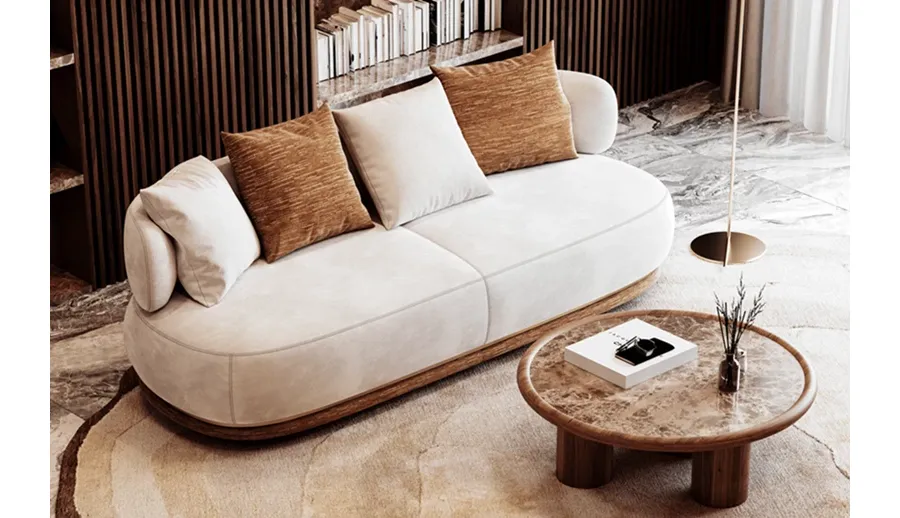 obrazek 1 Luksusowa tapicerowana sofa z drewnianą konstrukcją i metalowymi detalami
