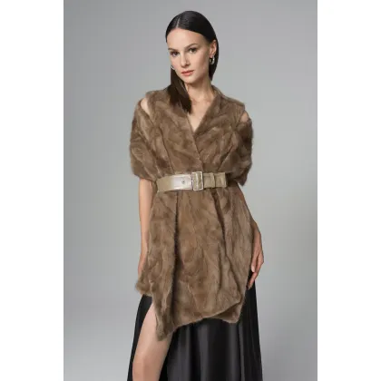Picture Luxurious cognac poncho made of sheep fur