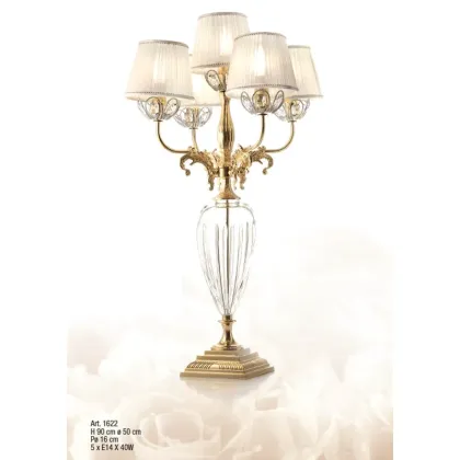 Zdjęcie Lampa stołowa z pięcioma światłami z odlewu mosiądzu z kryształowymi kubkami i dwuwarstwowymi kloszami – Il Paralume Marina