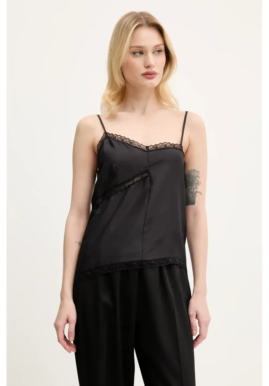 obrazek 1 MM6 Maison Margiela bluzka jedwabna damska kolor czarny gładka S52NC0344.M35244