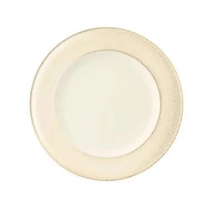 Zdjęcie Płaski okrągły 28-centymetrowy porcelanowy talerz zdobiony misternym złotym wzorem – Tettau