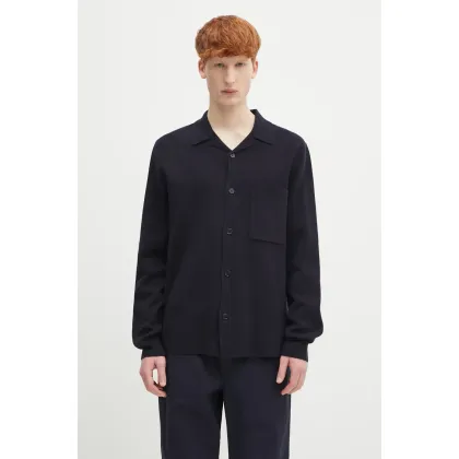Zdjęcie Norse Projects kardigan wełniany Nicolai Merino Cotton Milano Jacket męski kolor granatowy N45.0619.7004