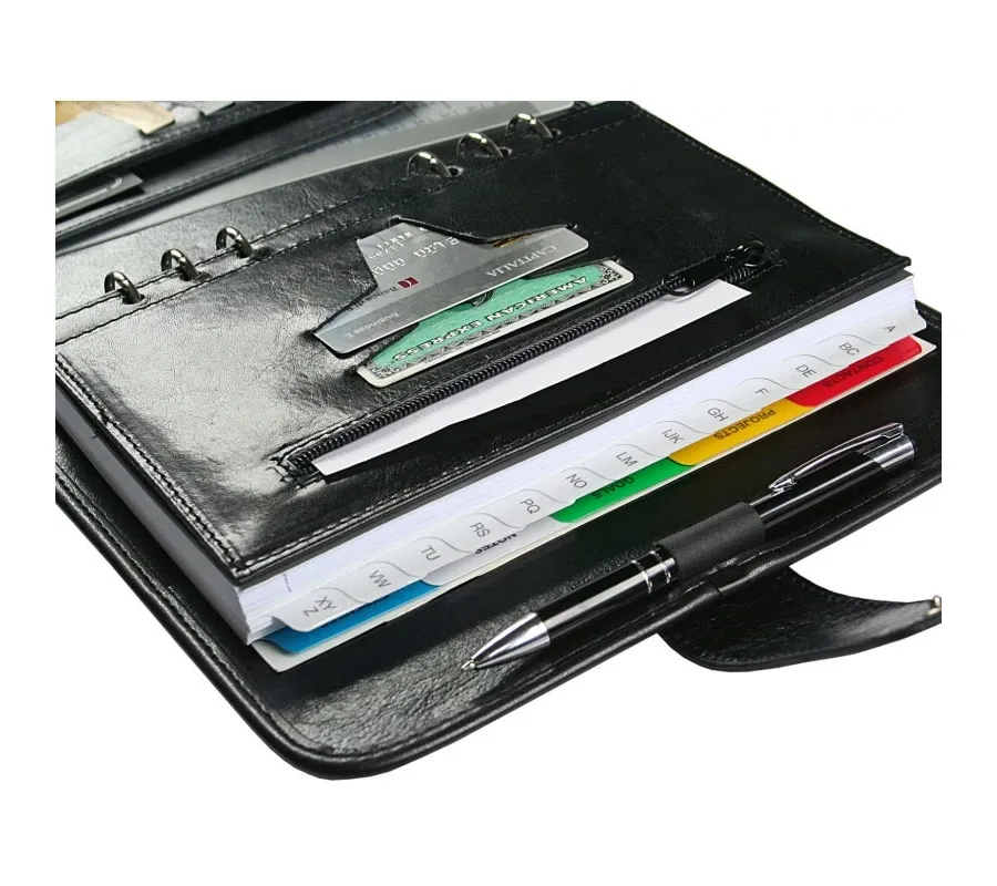 obrazek 5 Idealny na spotkania - czarny skórzany organizer 15x21 cm