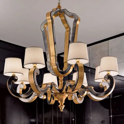 Zdjęcie Ośmioramienny żyrandol z drewna, złota płatkowego i szkła LD170/8