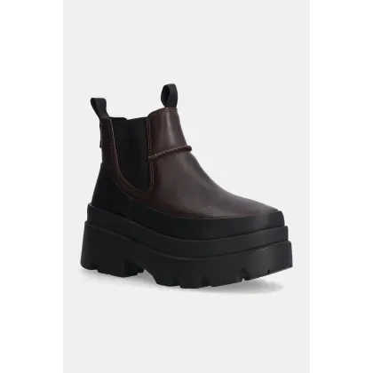 Zdjęcie UGG sztyblety skórzane Brisbane Chelsea damskie kolor brązowy na platformie 1167932-BCDR