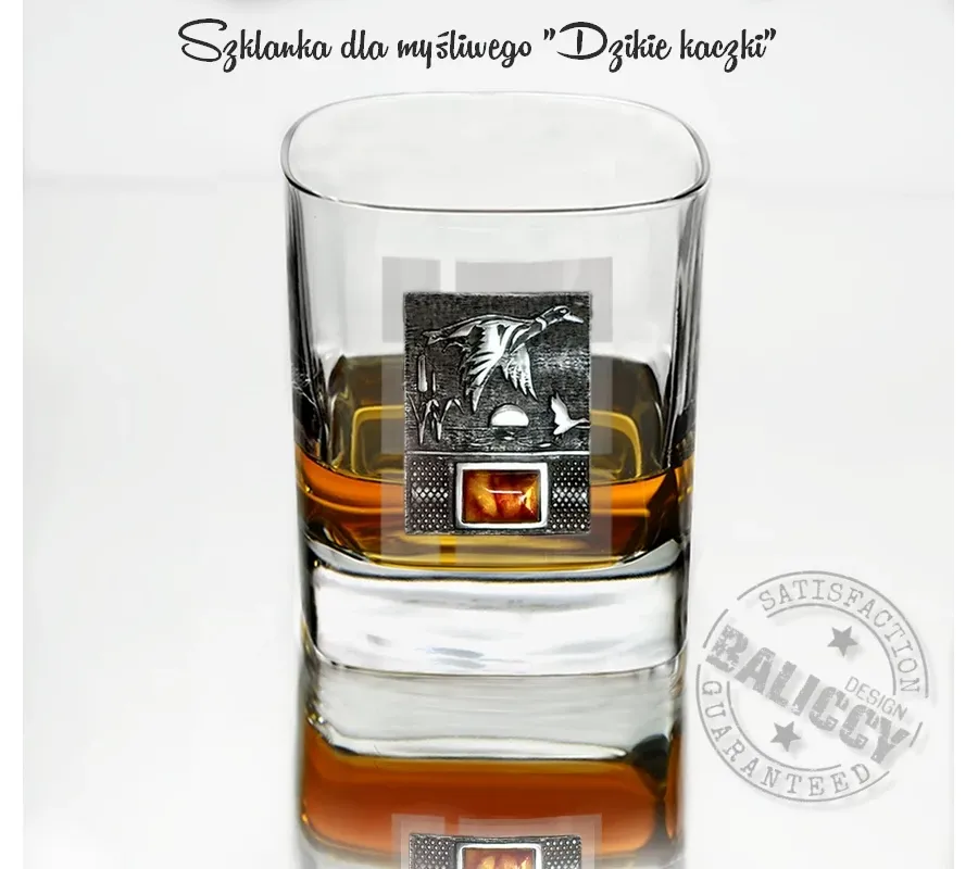 obrazek 1 Luksusowa szklanka do whisky z bursztynem - dla myśliwego 