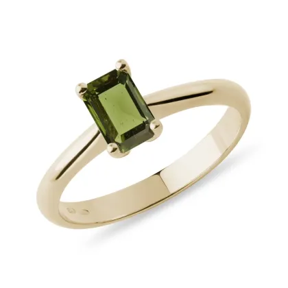 Zdjęcie Pierścionek z żółtego złota z ośmiokątnym wełtawitem KLENOTA