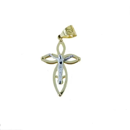 Zdjęcie Elegancki krzyż płytowy podwójny z Chrystusem o wymiarach 20x15mm.