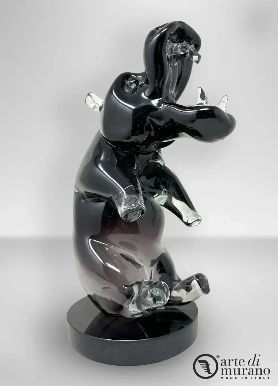 obrazek 1 Gustowna rzeźba hipopotama w kloszu ze szkła Murano