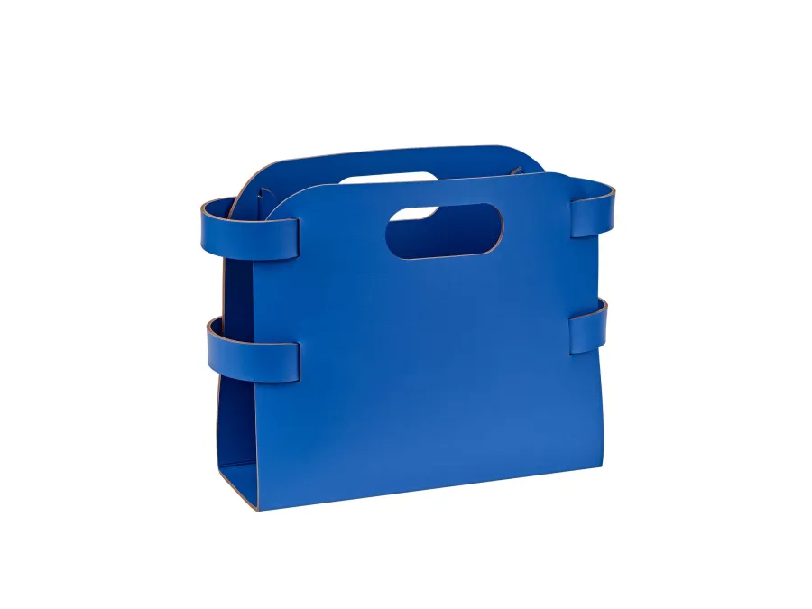 obrazek 1 Gazetnik 16x36xH25 cm z naturalnej skóry w kolorze błękitu Majorelle