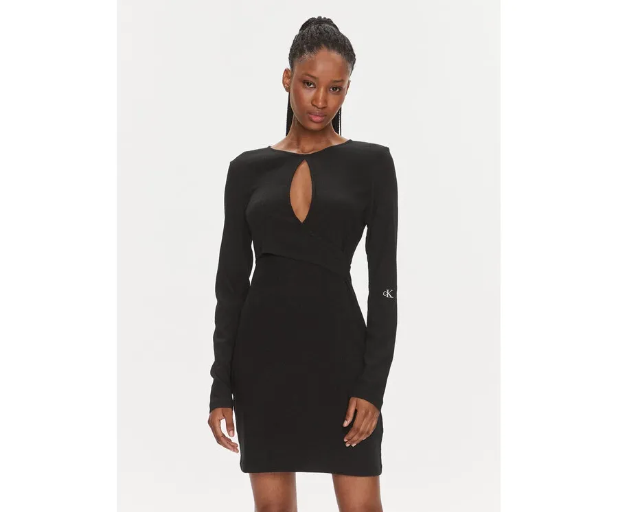 obrazek 1 Calvin Klein Jeans Sukienka koktajlowa Front Split Wrap Ls Dress J20J222516 Czarny Slim Fit