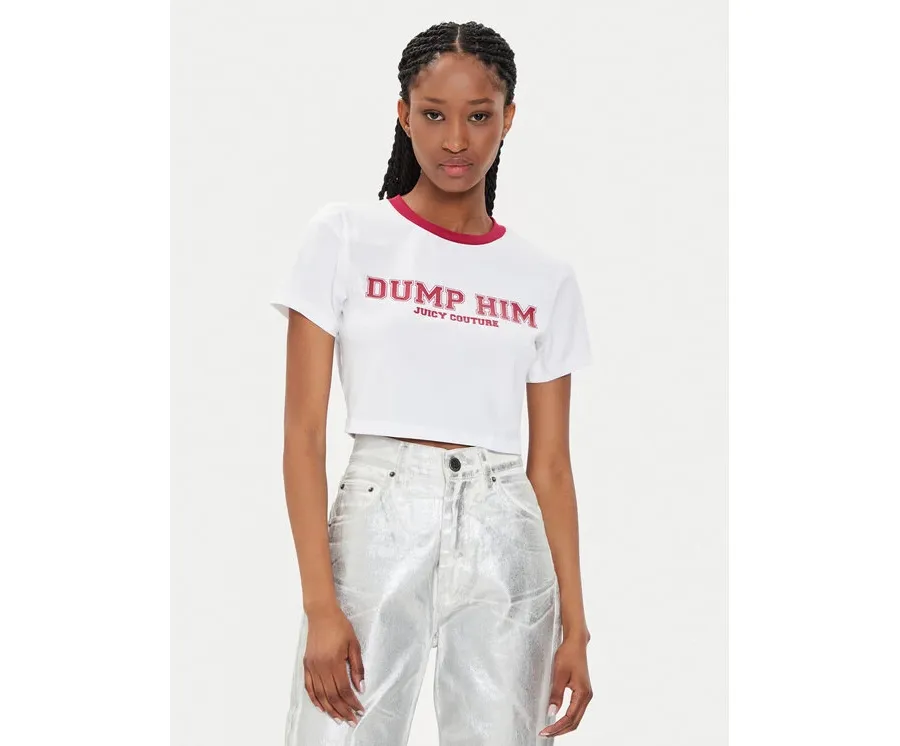 obrazek 1 Juicy Couture T-Shirt Dump Him JCWCT23314 Biały Slim Fit