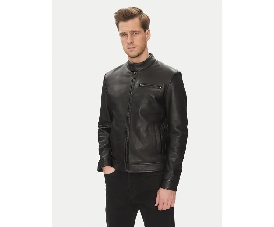 obrazek 1 Serge Pariente Kurtka skórzana Retro Czarny Slim Fit