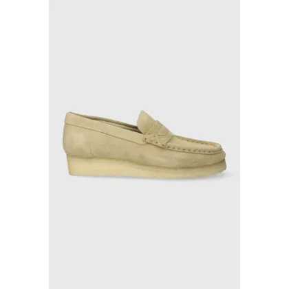 Zdjęcie Clarks Originals mokasyny skórzane Wallabee Loafer damskie kolor beżowy na płaskim obcasie 26173508