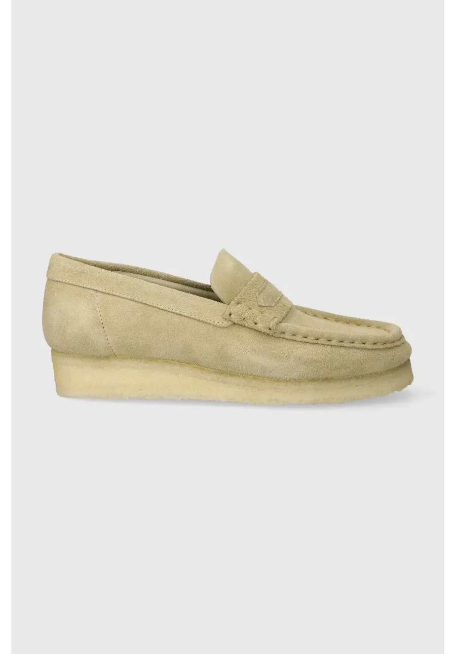 obrazek 1 Clarks Originals mokasyny skórzane Wallabee Loafer damskie kolor beżowy na płaskim obcasie 26173508