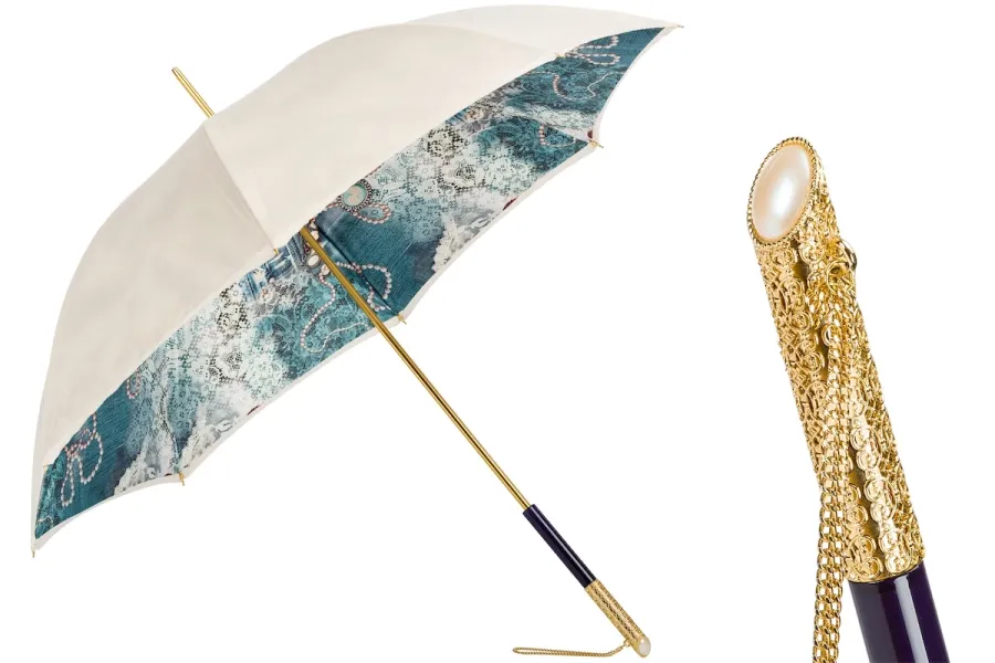 obrazek 1 Piękny stylowy parasol damski w kolorze perłowym z wyjątkową rączką - Pasotti