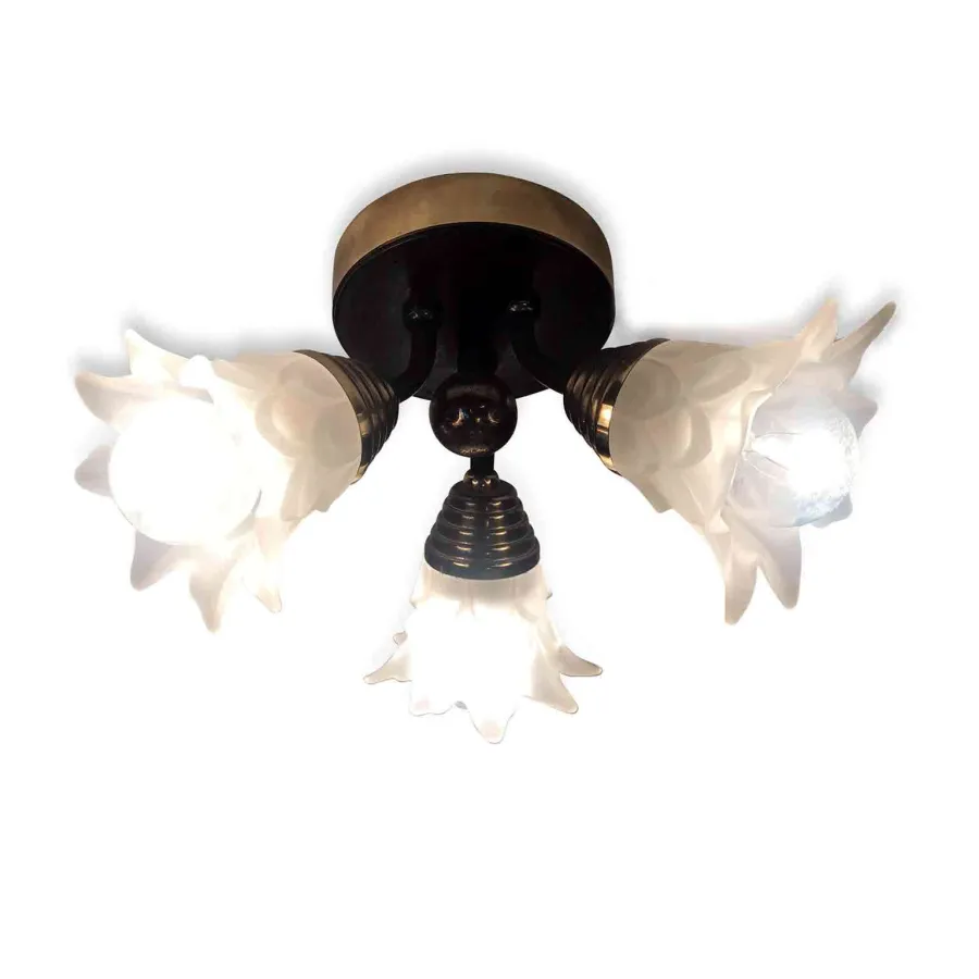 obrazek 2 Vintage lampa sufitowa z 3 lampami kwiatami