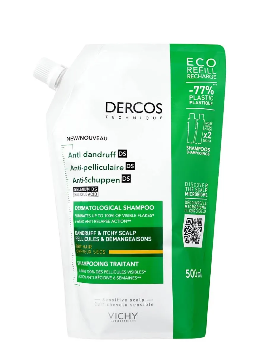 obrazek 1 Vichy Dercos Szampon przeciwłupieżowy włosy suche Refill 500 ml