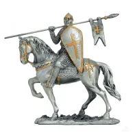 Picture An exquisite pewter figurine - a crusader knight with a shield on a horse