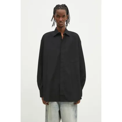 Zdjęcie VETEMENTS koszula bawełniana Monogram Classic męska kolor czarny relaxed z kołnierzykiem klasycznym UA66SH400B