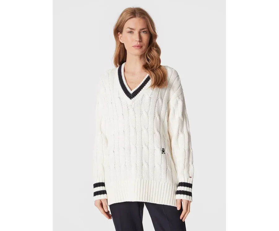 obrazek 1 Tommy Hilfiger Sweter Varsity WW0WW38268 Biały Relaxed Fit