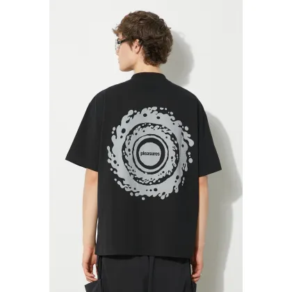 Zdjęcie PLEASURES t-shirt bawełniany Twirl Henley męski kolor czarny z nadrukiem P24SP022.BLACK