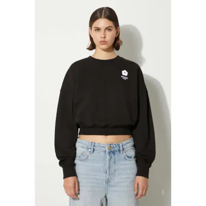 Zdjęcie Kenzo bluza bawełniana Flower Boke 2.0 Cropped Sweat damska kolor czarny z aplikacją FE62SW1664MI.99J