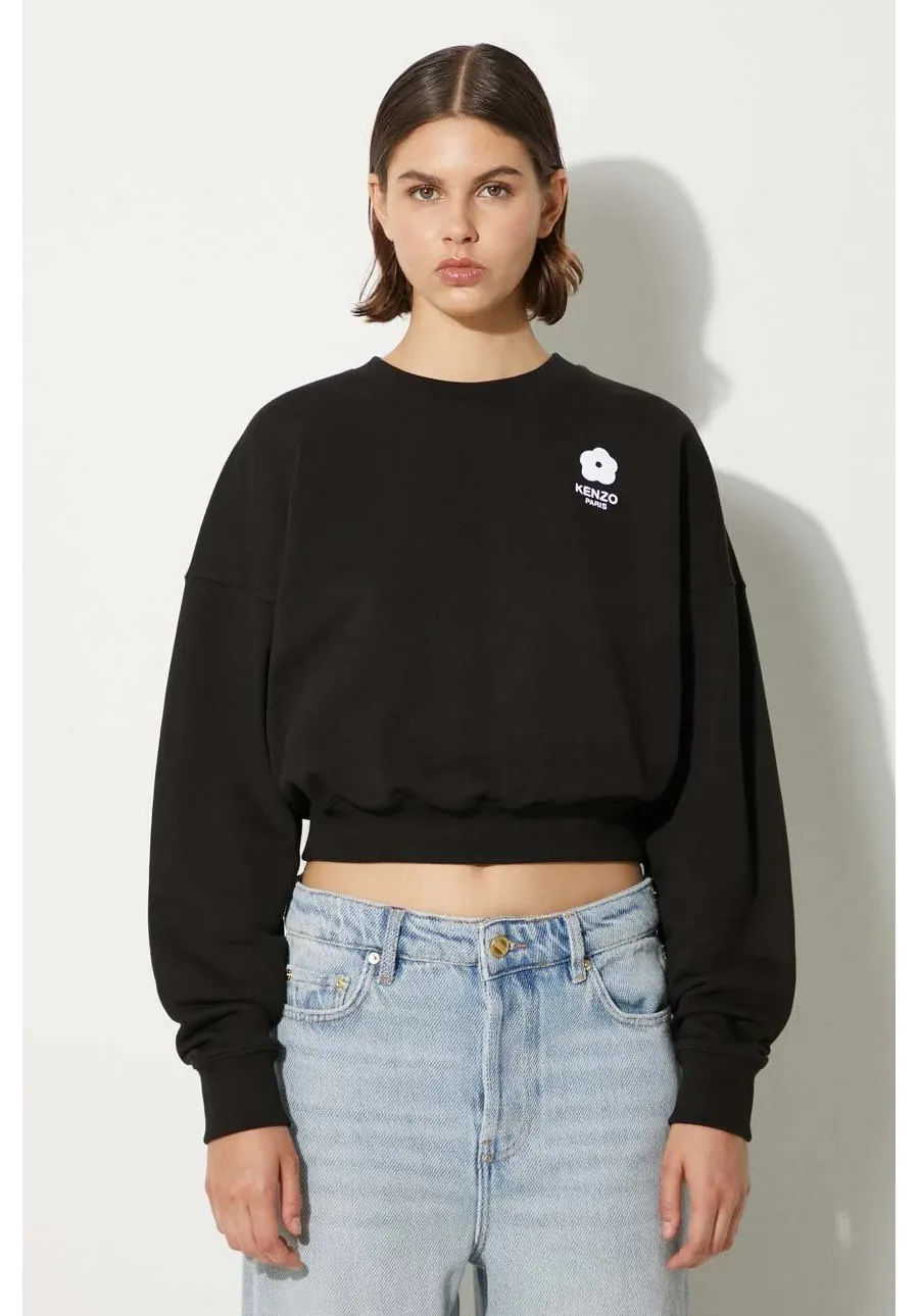 obrazek 1 Kenzo bluza bawełniana Flower Boke 2.0 Cropped Sweat damska kolor czarny z aplikacją FE62SW1664MI.99J