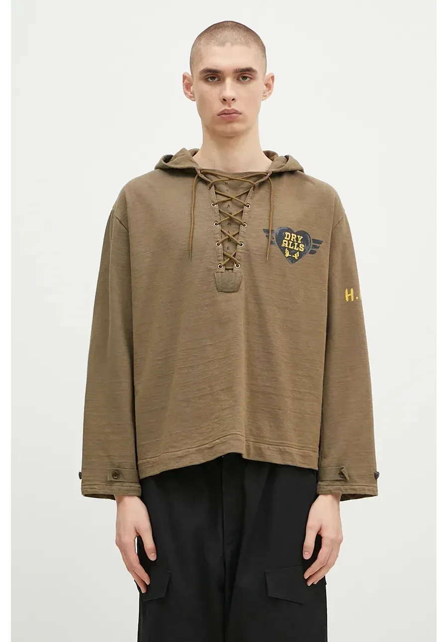 obrazek 1 Human Made bluza bawełniana Lace-Up Hooded Pullover męska kolor zielony z kapturem z nadrukiem HM28CS007