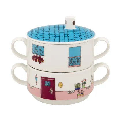 Zdjęcie Zestaw 2 filiżanek z porcelany w kształcie piętrowego domu - Vista Alegre