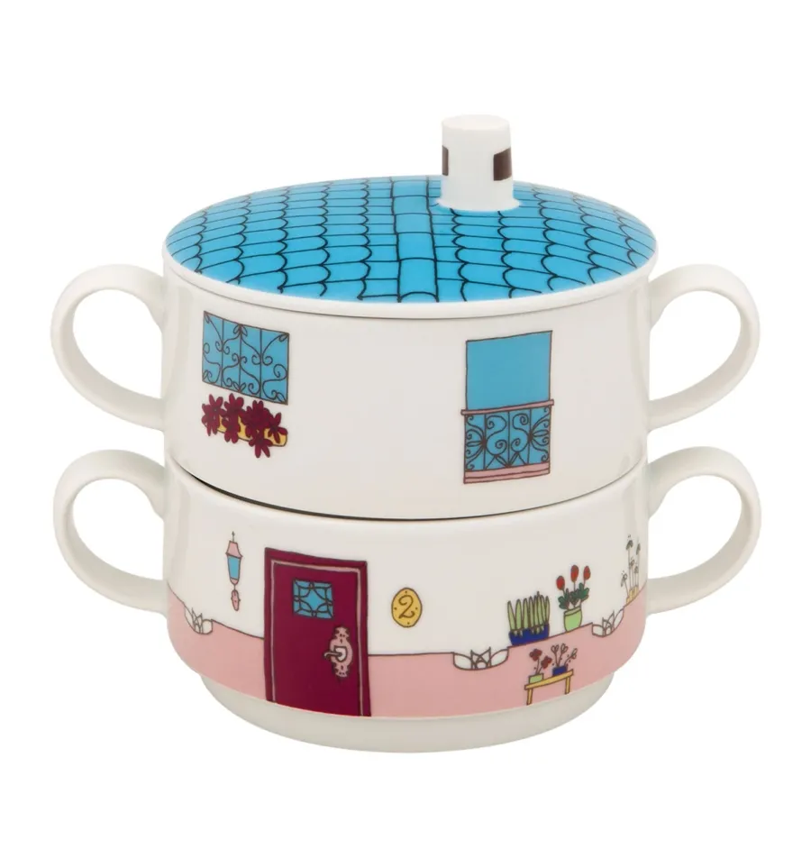 obrazek 1 Zestaw 2 filiżanek z porcelany w kształcie piętrowego domu - Vista Alegre