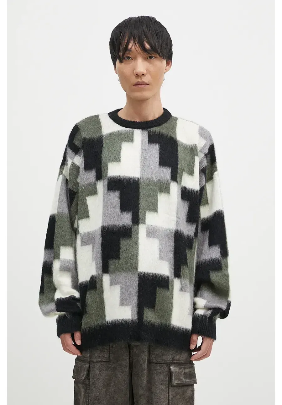 obrazek 1 Marcelo Burlon sweter z domieszką moheru AOP Damier Cross Knit Crew kolor szary  CMHE036F24KNI001066E