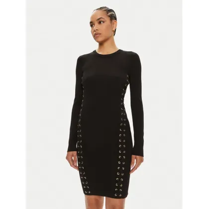 Zdjęcie MICHAEL Michael Kors Sukienka dzianinowa Ribbed Stretch Knit Lace-Up MT482FQ5ZV Czarny Slim Fit