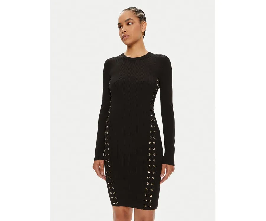 obrazek 1 MICHAEL Michael Kors Sukienka dzianinowa Ribbed Stretch Knit Lace-Up MT482FQ5ZV Czarny Slim Fit