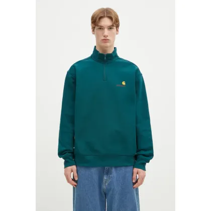 Zdjęcie Carhartt WIP bluza Half Zip American Script Sweat męska kolor turkusowy gładka I027014.2M1XX